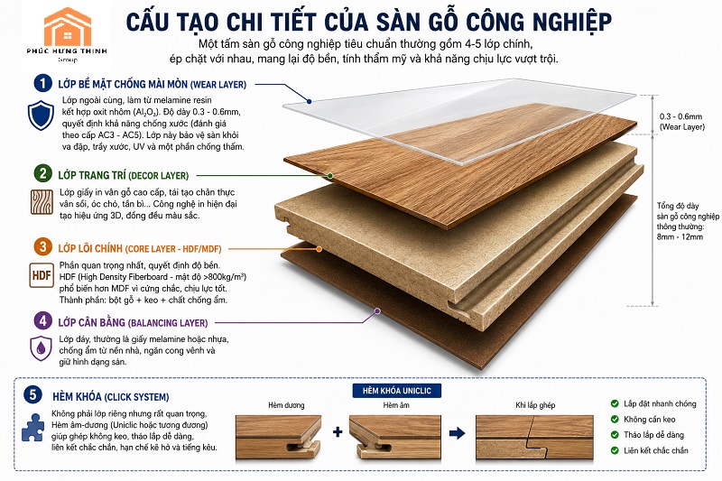 cấu tạo sàn gỗ công nghiệp