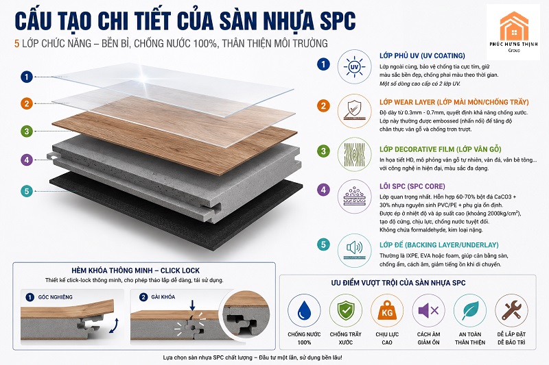 cấu tạo s&agrave;n nhựa spc